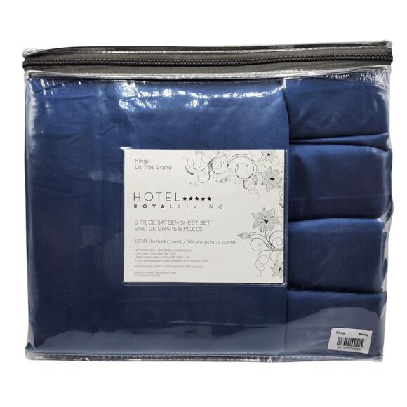 Hotel Royal Living King Navy Blue Sheet Set x6 1200 Thread Count Egyptian Cotton - Picture 3 of 8